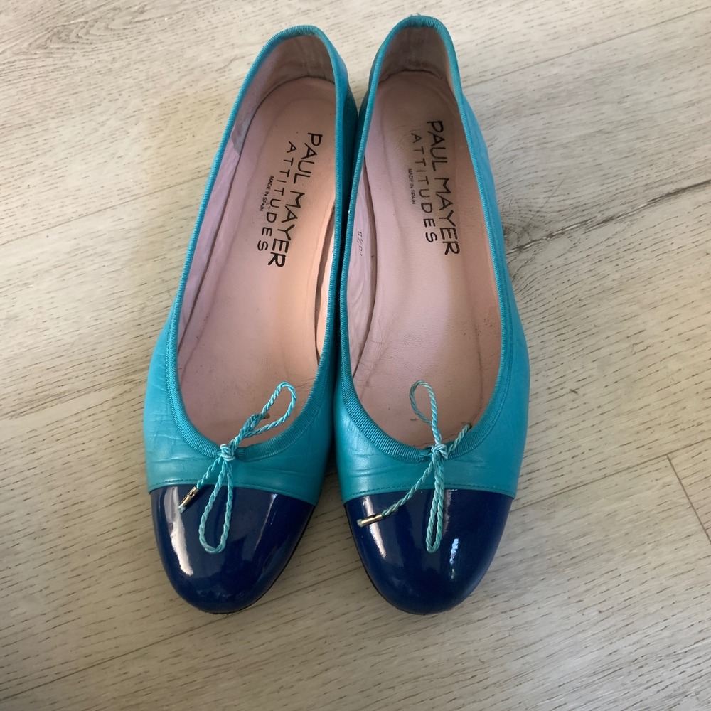 Paul Mayer Attitudes Turquoise Navy Blue Leather Ballet Flats Spain Size 10.5‎ B - Picture 2 of 10